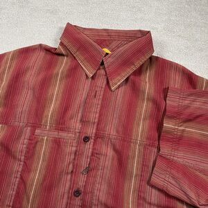 Mountain Hardwear Striped‎ Button Shirt Mens Large Red Pocket Outdoor